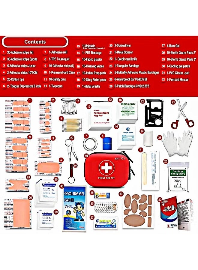 DEXO 200 قطعة مجموعة الإسعافات الأولية والبقاء | حقيبة طبية طارئة للمنزل، المكتب، السيارة، السفر، التخييم، المشي و الرياضة | تعالج الجروح الصغيرة، الخدوش والإصابات | مدمجة وقابلة للنقل - حمراء - Image 5